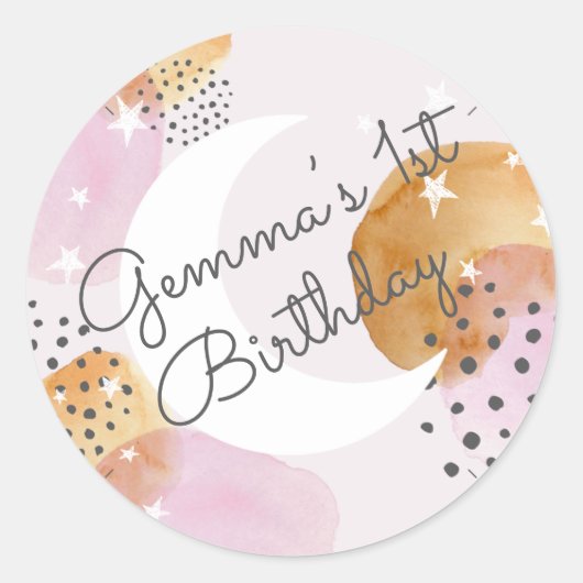 Roze maan ronde sticker (Voorkant)