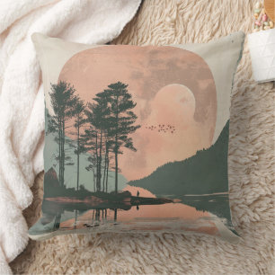 Roze Maan Sage Berg Bos Meer Landschap Kussen