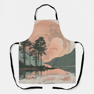 Roze Maan Sage Berg Bos Meer Landschap Schort