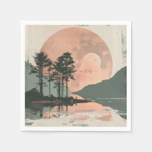 Roze Maan Sage Berg Bos Meer Landschap Servet