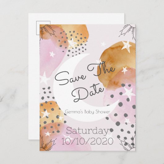 Roze maan slaat de datum op aankondigingskaart (Voorkant / Achterkant)