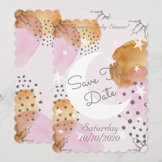 Roze maan slaat de datum op save the date (Voorkant / Achterkant)