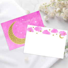 Roze Maan & Sterren Baby shower Dankjewel Kaart