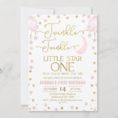 Roze Maan Sterren Twinkle Little Star 1e Verjaarda Kaart (Voorkant)