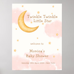 Roze Maan Sterren Twinkle Meisje Baby shower Welko Poster