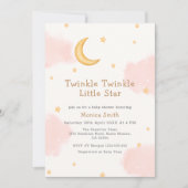 Roze Maan Sterren Twinkle Twinkle Meisje Baby show Kaart (Voorkant)