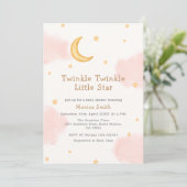 Roze Maan Sterren Twinkle Twinkle Meisje Baby show Kaart (Staand voorkant)