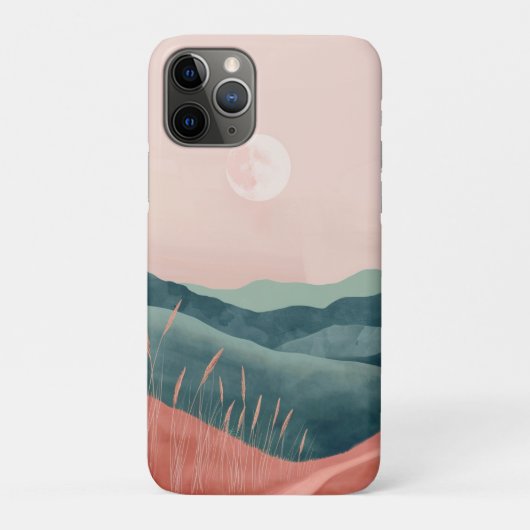 Roze Maan Teal Boho Berglandschap Case-Mate iPhone Case (Achterkant)