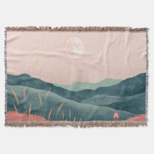 Roze Maan Teal Boho Berglandschap Deken