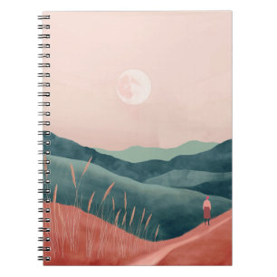 Roze Maan Teal Boho Berglandschap Notitieboek