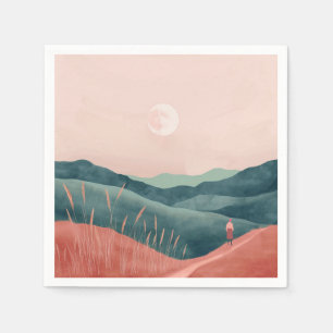 Roze Maan Teal Boho Berglandschap Servet