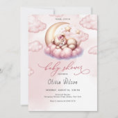 Roze Maan & Teddydbeer Baby Shower Kaart (Voorkant)