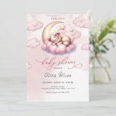 Roze Maan & Teddydbeer Baby Shower Kaart (Staand voorkant)