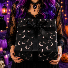 Roze Maan Vleermuizen Hemelse Halloween Patroon Cadeaupapier