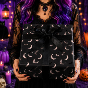 Roze Maan Vleermuizen Hemelse Halloween Patroon Cadeaupapier