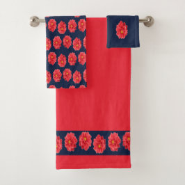 Roze maanbloem op blauw bad handdoek