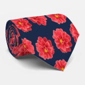 Roze maanbloem op blauw stropdas (Opgerold)