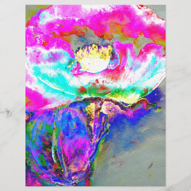 Roze maandop, waterverf bloemschilderij (Voorkant)