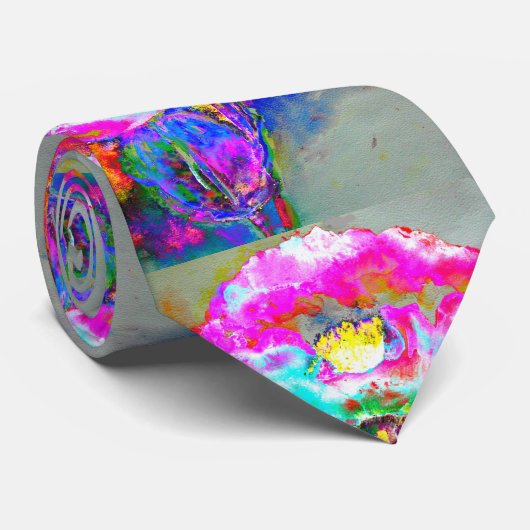 Roze maandop, waterverf bloemschilderij stropdas (Opgerold)