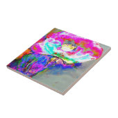 Roze maandop, waterverf bloemschilderij tegeltje (Zijkant)