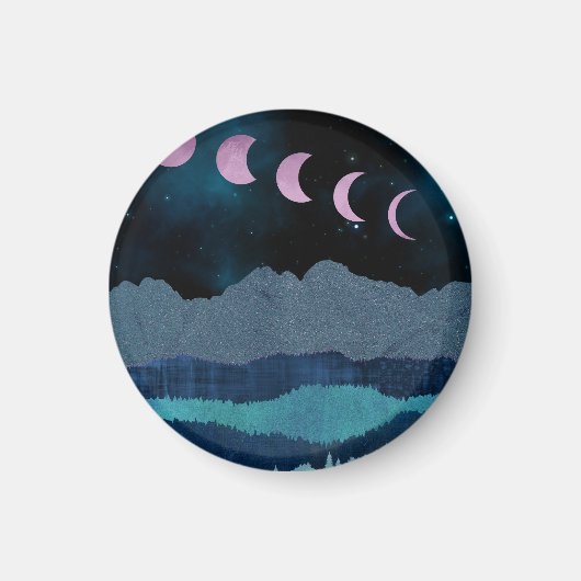 Roze Maanfasen Landschap Magneet (Voorkant)
