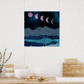 Roze Maanfasen Landschap Poster (Keuken)