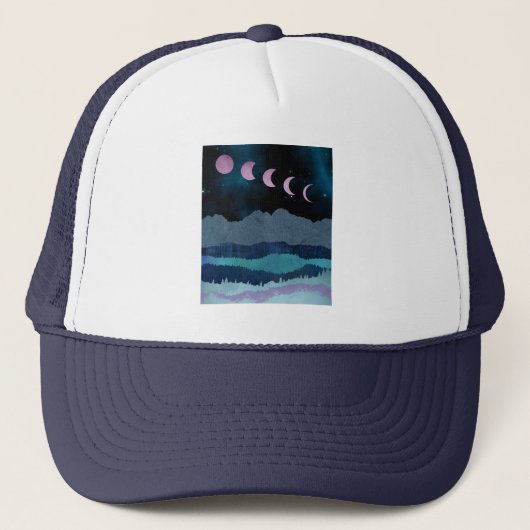 Roze Maanfasen Landschap Trucker Pet (Voorkant)