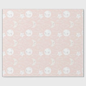 Roze maansterren en wolken Baby shower Cadeaupapier (Vlak)