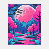 Roze Maanverlichte Bos Kunst Fleece Deken (Voorkant)