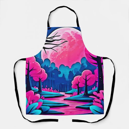Roze Maanverlichte Bos Kunst Schort (Voorkant)