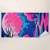 Roze Maanverlichte Bos Kunst Strandlaken (Voorkant)