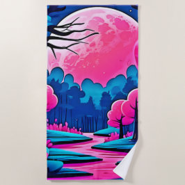 Roze Maanverlichte Bos Kunst Strandlaken