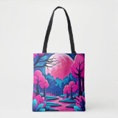 Roze Maanverlichte Bos Kunst Tote Bag (Voorkant)