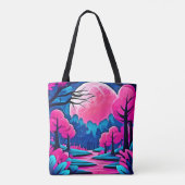 Roze Maanverlichte Bos Kunst Tote Bag (Achterkant)