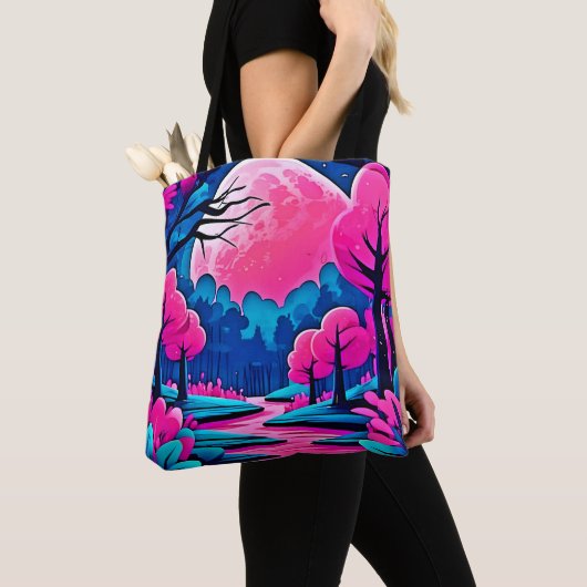 Roze Maanverlichte Bos Kunst Tote Bag (Dichtbij)