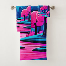 Roze maanverlichte boskunst bad handdoek