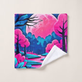 Roze maanverlichte boskunst bad handdoek (Wasdoekje)