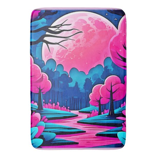 Roze maanverlichte boskunst badmat (Voorkant Verticaal)