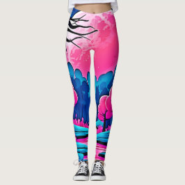 Roze maanverlichte boskunst leggings