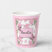 Roze maatbekertje papieren bekers (Achterkant)