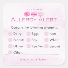 Roze Macaron Bakkerij Allergie Waarschuwing Vierkante Sticker