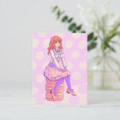 Roze Macaron Girl Briefkaart (Staand voorkant)