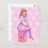 Roze Macaron Girl Briefkaart (Voorkant / Achterkant)