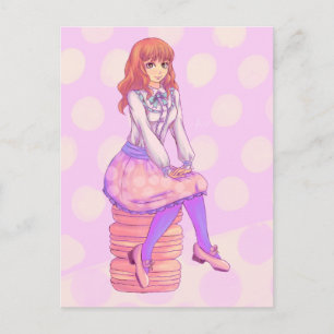 Roze Macaron Girl Briefkaart