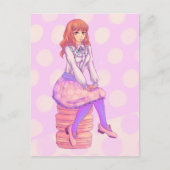 Roze Macaron Girl Briefkaart (Voorkant)