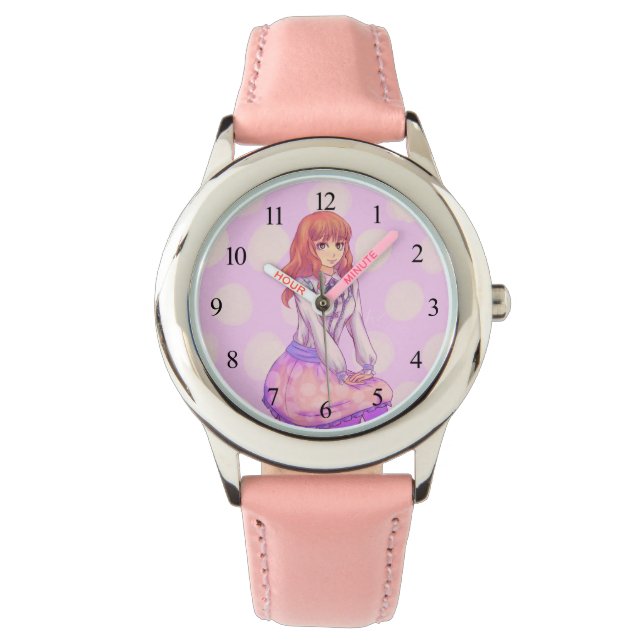 Roze Macaron Girl Horloge (Voorkant)
