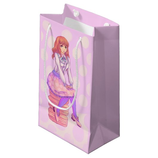 Roze Macaron Girl Klein Cadeauzakje (Voorkant Gekanteld)
