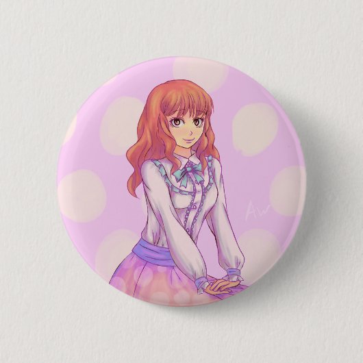 Roze Macaron Girl Ronde Button 5,7 Cm (Voorkant)