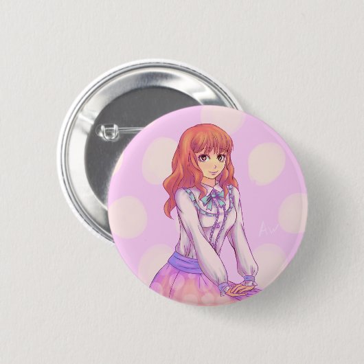 Roze Macaron Girl Ronde Button 5,7 Cm (Voorkant /achterkant)