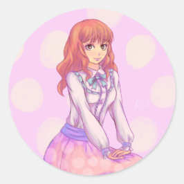 Roze Macaron Girl Ronde Sticker
